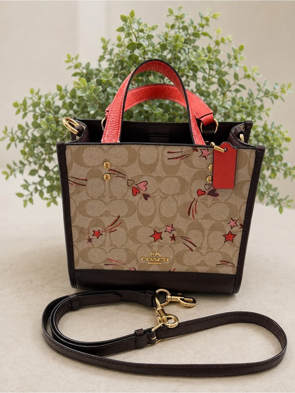 Coach Mini Tote in Red and Brown Signature Canvas